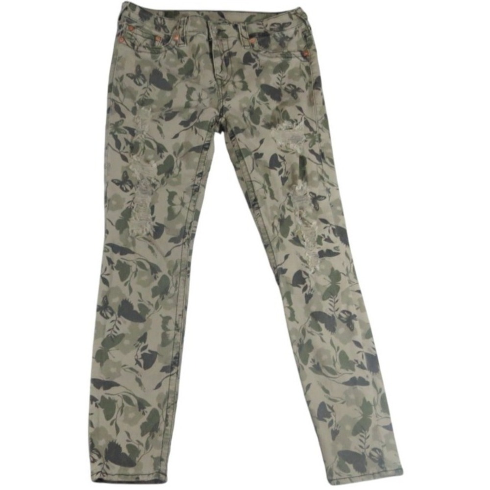 True Religion Jeans Men Size 32 Camo Distressed Leaf Butterfly Super Skinny Slim